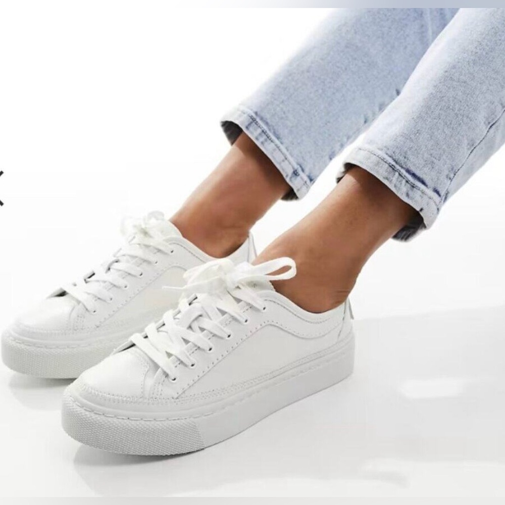 AllSaints Mila White Leather Platform Sneakers – Size 37 (US 6.5–7)
